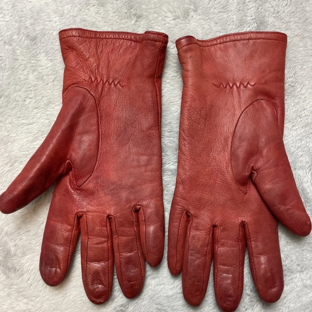 Gloves Intl Womens Leather Gloves Size M Cranberry Fleece Lined Wrist Thinsulate